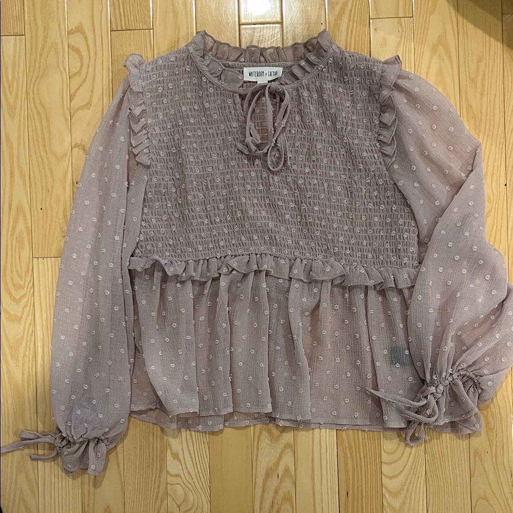 Sheer Mauve Blouse with Ruffle Details